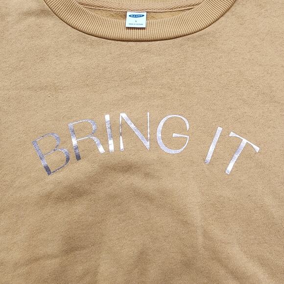 Old Navy Sweatshirt Womens L Tan Crew Neck Bring It Metallic Graphic Pullover - Picture 2 of 10